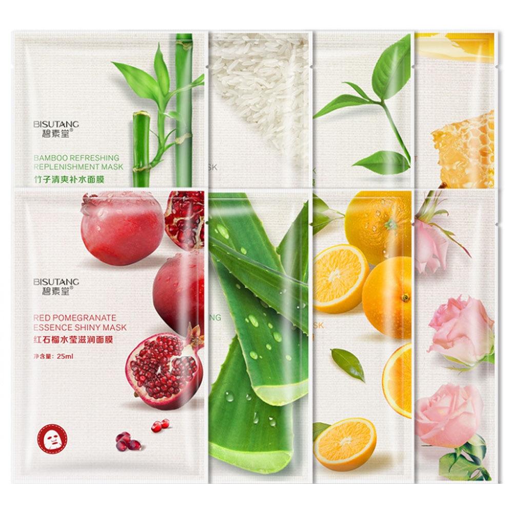 Eight-in-One Facial Mask Rice & Bamboo & Green Tea & Pomegranate & Honey & Rose & Orange & Aloe Vera Sheet Face Mask Skin Care