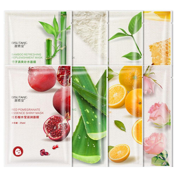 Eight-in-One Facial Mask Rice & Bamboo & Green Tea & Pomegranate & Honey & Rose & Orange & Aloe Vera Sheet Face Mask Skin Care