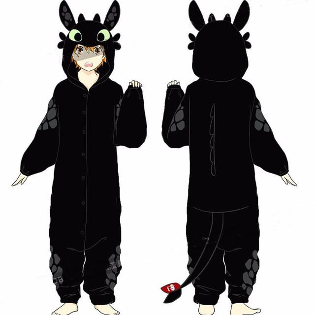 Cartoon How To Train Your Dragon Night Fury Toothless Cosplay Costumes Flannel Pajamas Kids Adult Sleepwear Bathrobe Jumpsuits