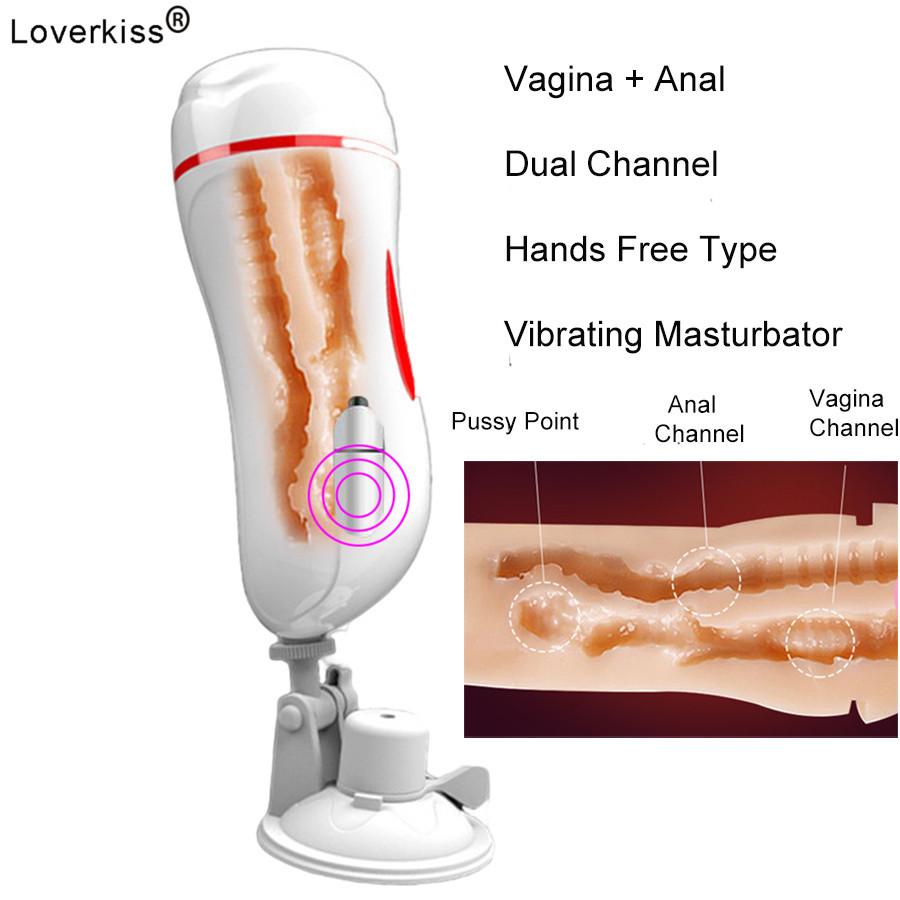 Dual Channel Vagina Anal Masturbation Cup Vagina Real Pussy Penis Pump Blowjob Vibrator Male Mastrubator for Man Sex Erotic Toys