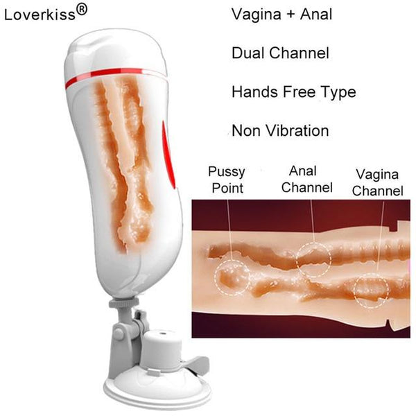 Dual Channel Vagina Anal Masturbation Cup Vagina Real Pussy Penis Pump Blowjob Vibrator Male Mastrubator for Man Sex Erotic Toys