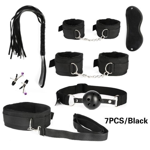 Women Men Porno Sex Handcuffs Nipple Clamps Whip Mouth Gag Sex Mask Anal Plug Bondage Set Sexy Lingerie Toys for Adults