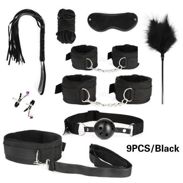 Women Men Porno Sex Handcuffs Nipple Clamps Whip Mouth Gag Sex Mask Anal Plug Bondage Set Sexy Lingerie Toys for Adults