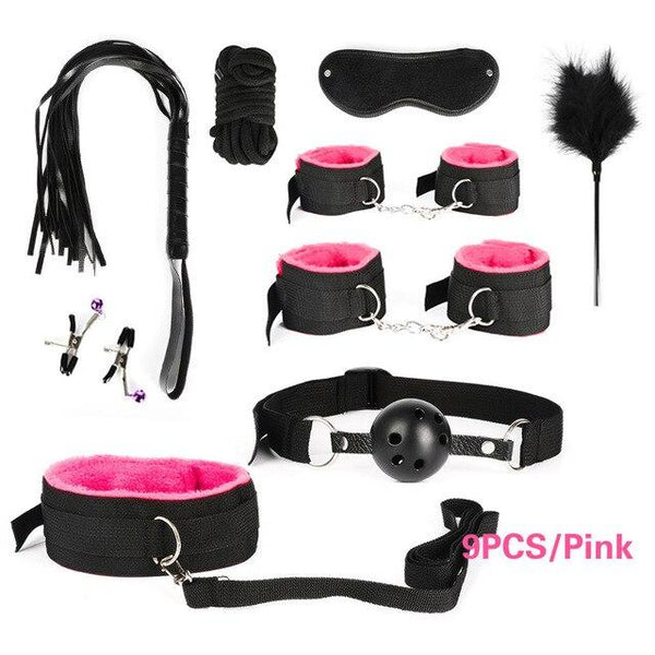 Women Men Porno Sex Handcuffs Nipple Clamps Whip Mouth Gag Sex Mask Anal Plug Bondage Set Sexy Lingerie Toys for Adults