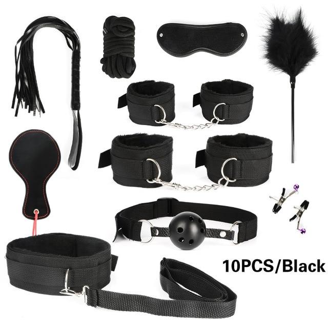 Women Men Porno Sex Handcuffs Nipple Clamps Whip Mouth Gag Sex Mask Anal Plug Bondage Set Sexy Lingerie Toys for Adults