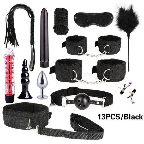 Women Men Porno Sex Handcuffs Nipple Clamps Whip Mouth Gag Sex Mask Anal Plug Bondage Set Sexy Lingerie Toys for Adults