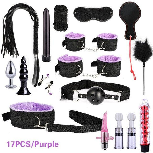 Women Men Porno Sex Handcuffs Nipple Clamps Whip Mouth Gag Sex Mask Anal Plug Bondage Set Sexy Lingerie Toys for Adults