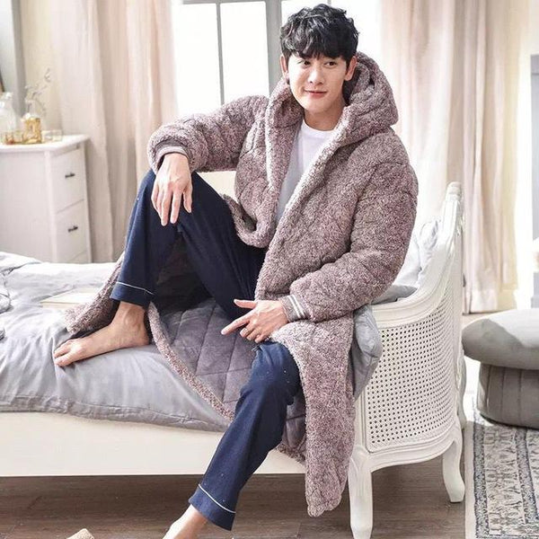 2019 New Super Thick Warm Bathrobes For Men Women Flannel + Cotton Winter Robe Couple Home Hooded Out Wear Long Bath Robes