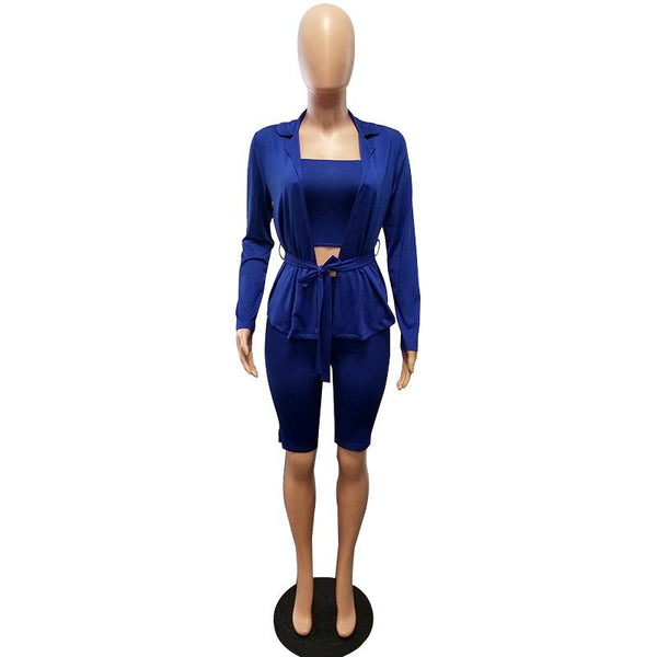 Women Long Sleeve Jacket Shorts 3 Pieces Set Bodycon Shorts Club Outfit Sexy  Club Streetwear Sexy Three Piece Suits