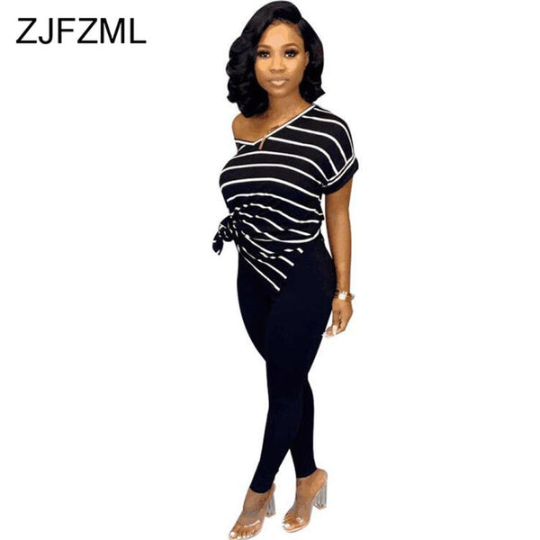 Horizontal Stripe 2 Piece Sweatsuit Summer Clothes for Women V Neck Short Sleeve Side Split Long Top + Pencil Pants 2 Pcs Outfit