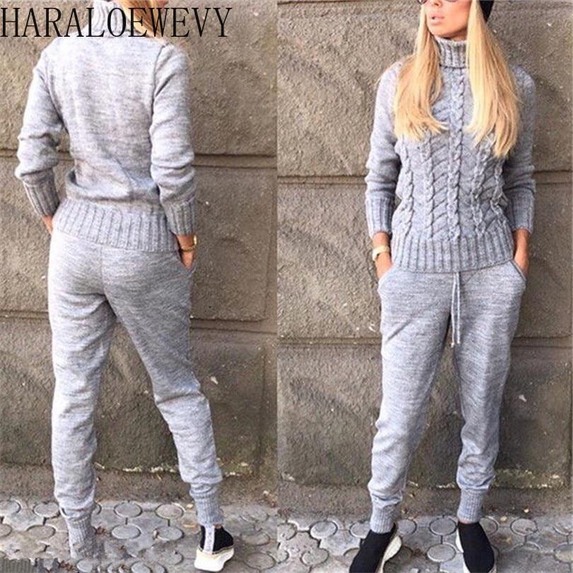 MVGIRLRU knitted suits Women turtleneck sweater Suit twist knit pullovers pants 2 piece set Spring tracksuits