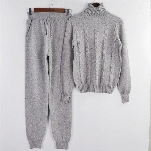 MVGIRLRU knitted suits Women turtleneck sweater Suit twist knit pullovers pants 2 piece set Spring tracksuits