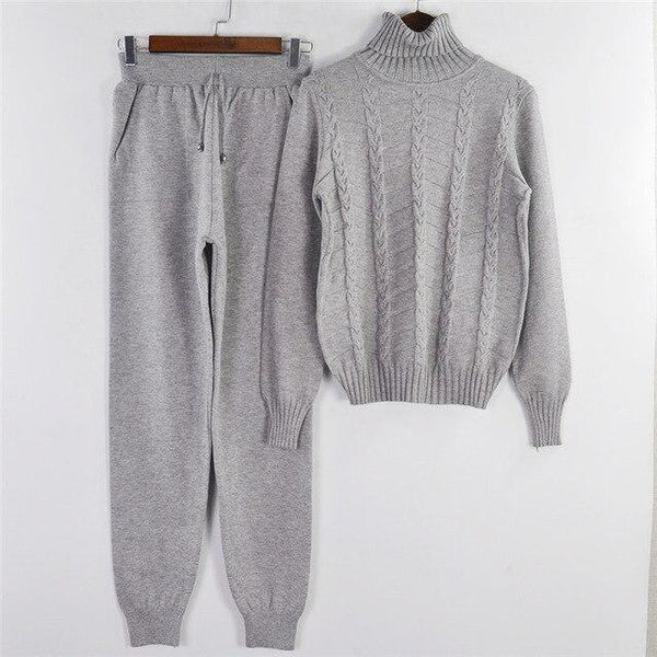 MVGIRLRU knitted suits Women turtleneck sweater Suit twist knit pullovers pants 2 piece set Spring tracksuits