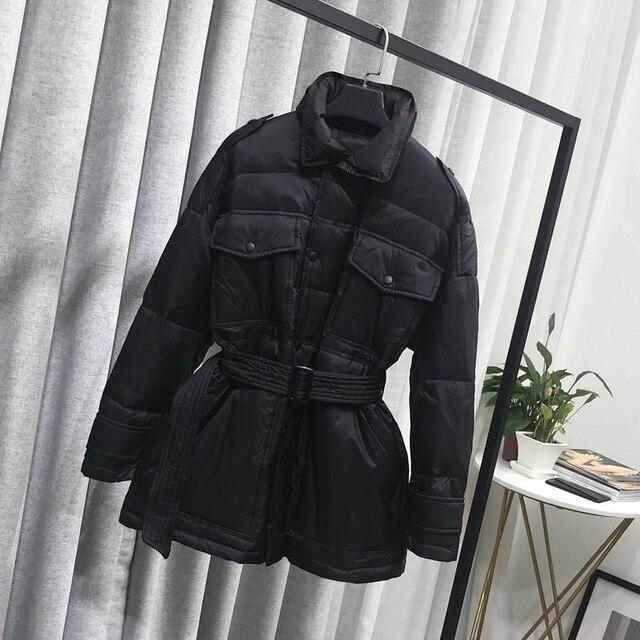 Fitaylor Winter Women Ultra Light Down Jackets Slim Stand Collar Duck Down Parkas Single Breasted Black Snow Outwear With Belt