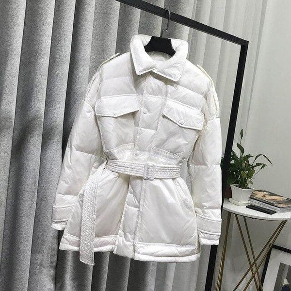 Fitaylor Winter Women Ultra Light Down Jackets Slim Stand Collar Duck Down Parkas Single Breasted Black Snow Outwear With Belt