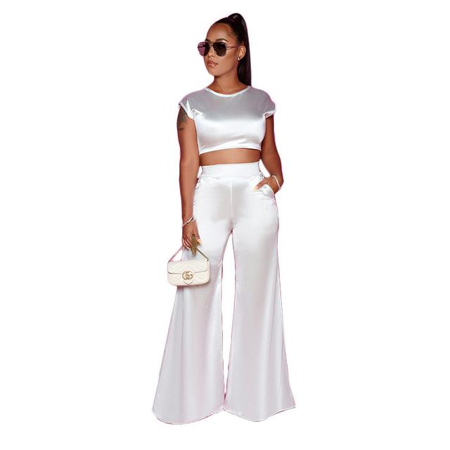 ANJAMANOR Satin Silk Two Piece Set Top and Wide Leg Pants Elegant Sexy 2 Piece Birthday Party Club Outfits Matching Sets D37AD88