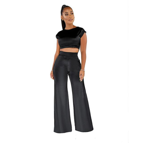 ANJAMANOR Satin Silk Two Piece Set Top and Wide Leg Pants Elegant Sexy 2 Piece Birthday Party Club Outfits Matching Sets D37AD88