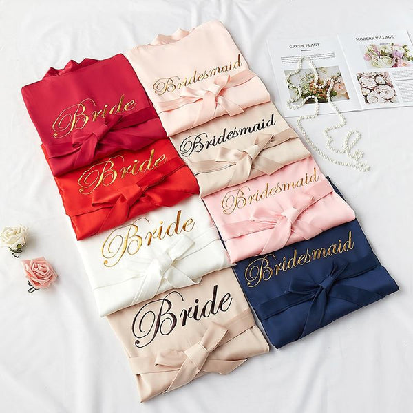 Women Rayon Embroidery Bride Bridesmaid Kimono Bathrobe Dress Sexy Mini Sleep Nightshirt Sleepwear Wedding Robes