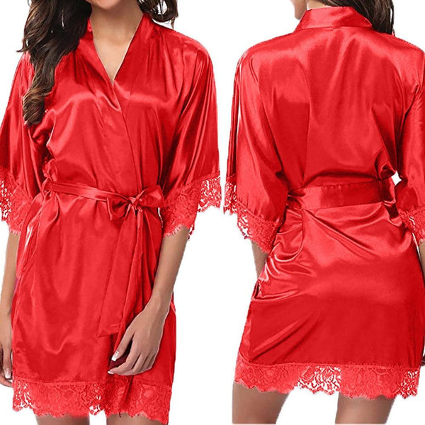 Sexy Dressing Wedding Gown Women Short Satin Bride Robe Lace Silk Kimono Bathrobe Summer Bridesmaid Nightwear Plus Size Peignoir