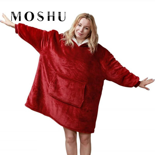 Women Blanket Sweatshirt Robe Winter Hoodies Outdoor Hooded Coats Warm Comfy Hooded Soft Bathrobe Fleece Blanket Sudadera Mujer
