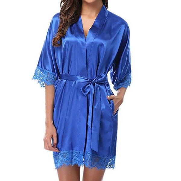 Sexy Dressing Wedding Gown Women Short Satin Bride Robe Lace Silk Kimono Bathrobe Summer Bridesmaid Nightwear Plus Size Peignoir