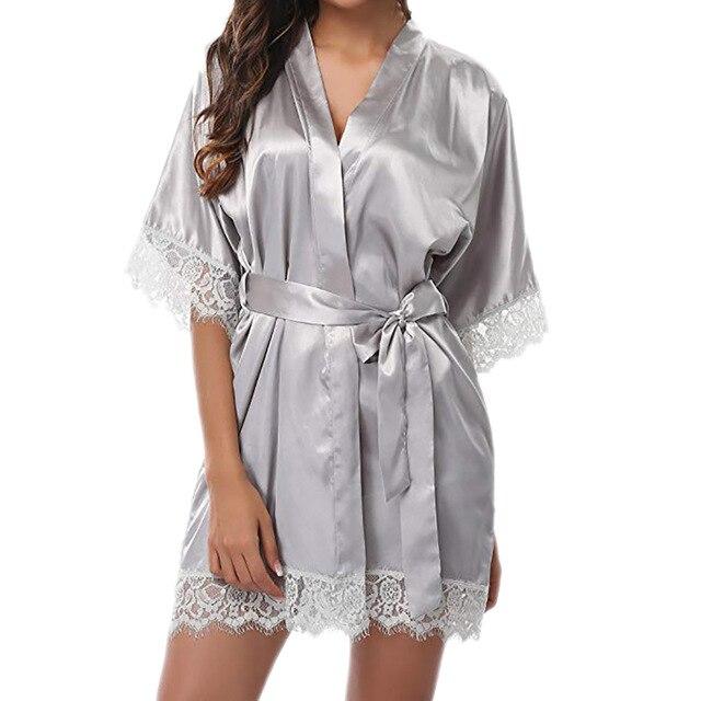 Sexy Dressing Wedding Gown Women Short Satin Bride Robe Lace Silk Kimono Bathrobe Summer Bridesmaid Nightwear Plus Size Peignoir