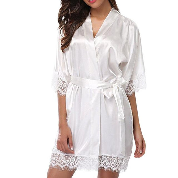 Sexy Dressing Wedding Gown Women Short Satin Bride Robe Lace Silk Kimono Bathrobe Summer Bridesmaid Nightwear Plus Size Peignoir