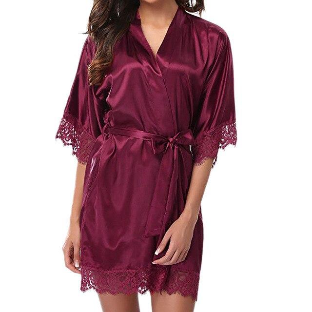 Sexy Dressing Wedding Gown Women Short Satin Bride Robe Lace Silk Kimono Bathrobe Summer Bridesmaid Nightwear Plus Size Peignoir