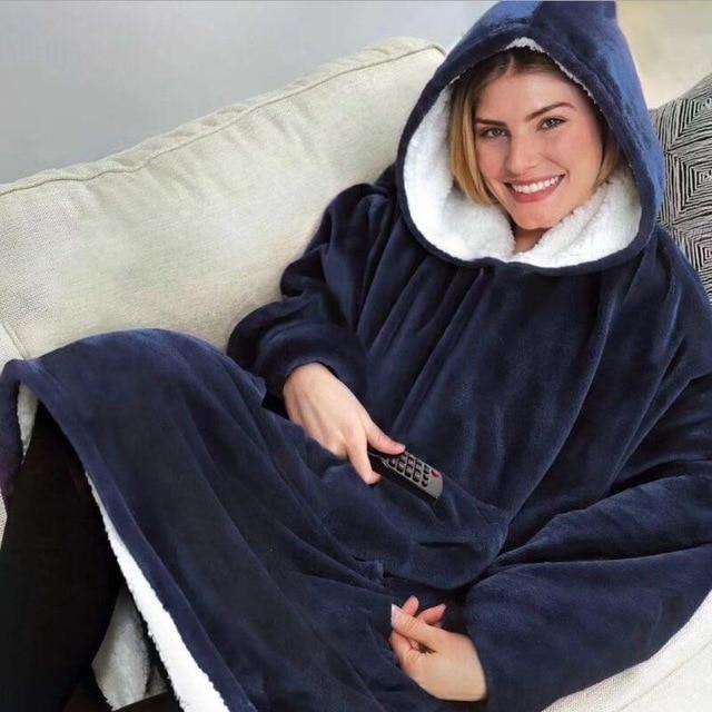 Women Blanket Sweatshirt Robe Winter Hoodies Outdoor Hooded Coats Warm Comfy Hooded Soft Bathrobe Fleece Blanket Sudadera Mujer