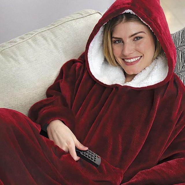 Women Blanket Sweatshirt Robe Winter Hoodies Outdoor Hooded Coats Warm Comfy Hooded Soft Bathrobe Fleece Blanket Sudadera Mujer