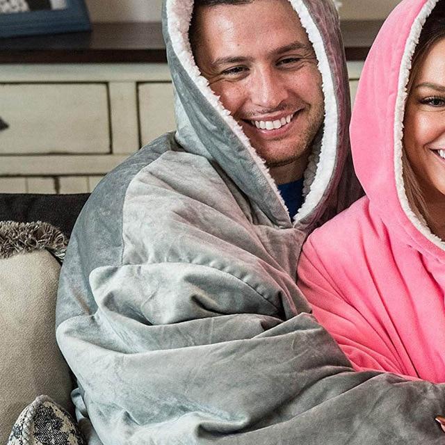 Women Blanket Sweatshirt Robe Winter Hoodies Outdoor Hooded Coats Warm Comfy Hooded Soft Bathrobe Fleece Blanket Sudadera Mujer