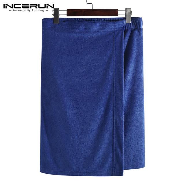 Fashion Men Bath Towel Skirts Pockets Solid Soft Blanket Elastic Waist Comfy Beach Male Bath Skirts Bathrobes Plus Size INCERUN