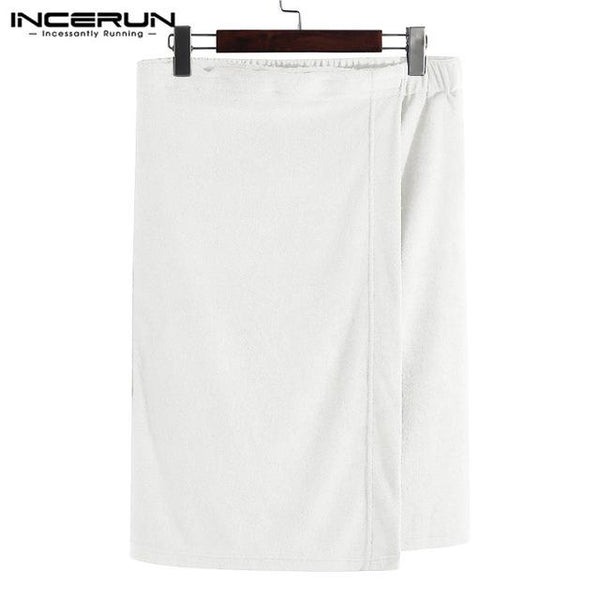 Fashion Men Bath Towel Skirts Pockets Solid Soft Blanket Elastic Waist Comfy Beach Male Bath Skirts Bathrobes Plus Size INCERUN