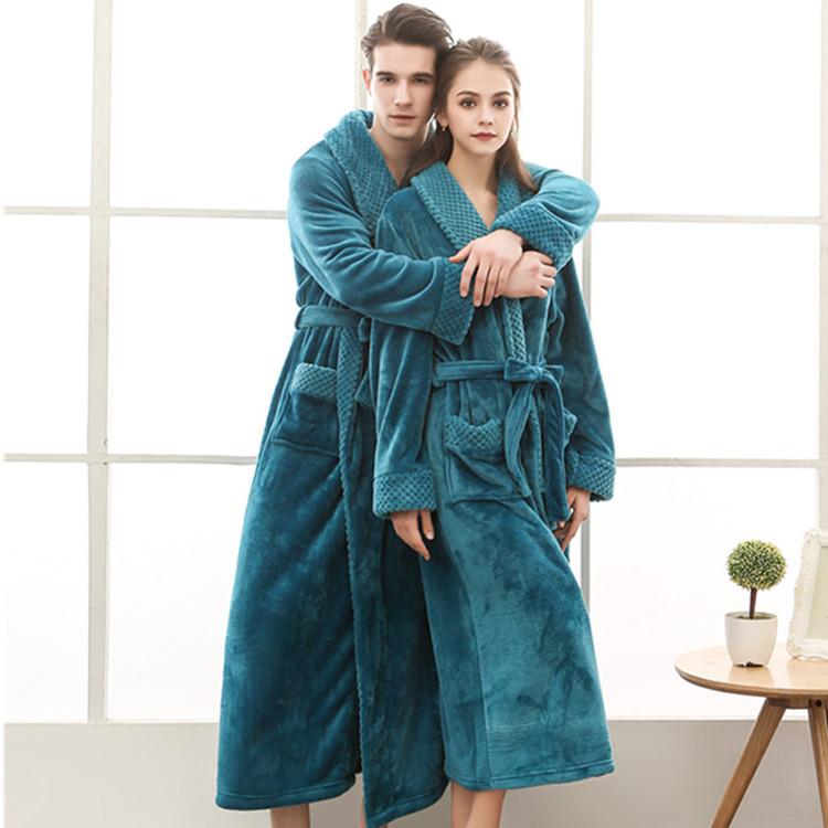 Men Women Terry String Bathrobe Autumn Winter Lovers Neutral Simple Home Loose Flannel Robes