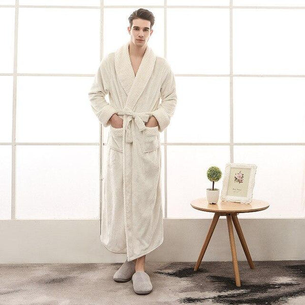 Men Women Terry String Bathrobe Autumn Winter Lovers Neutral Simple Home Loose Flannel Robes