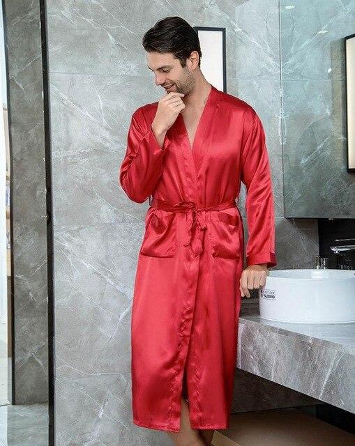 Solid Black Groomsman Robe Men Silk Satin Robe Summer Casual Sleepwear V-Neck Kimono Yukata Bathrobe Gown Size S M L XL XXL