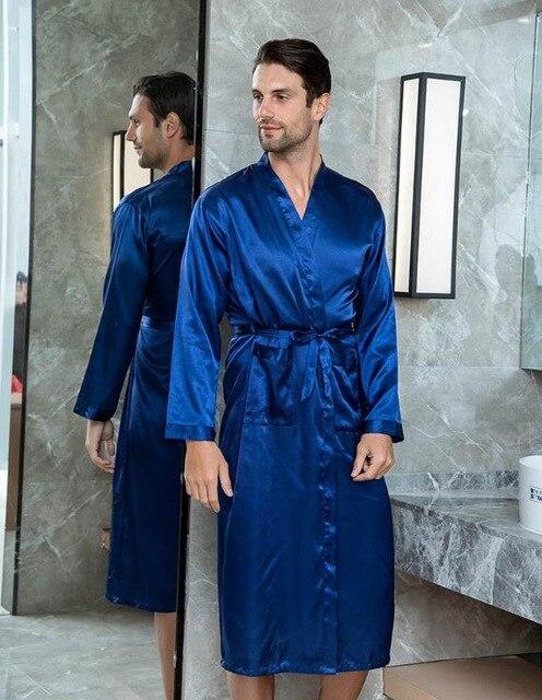 Solid Black Groomsman Robe Men Silk Satin Robe Summer Casual Sleepwear V-Neck Kimono Yukata Bathrobe Gown Size S M L XL XXL