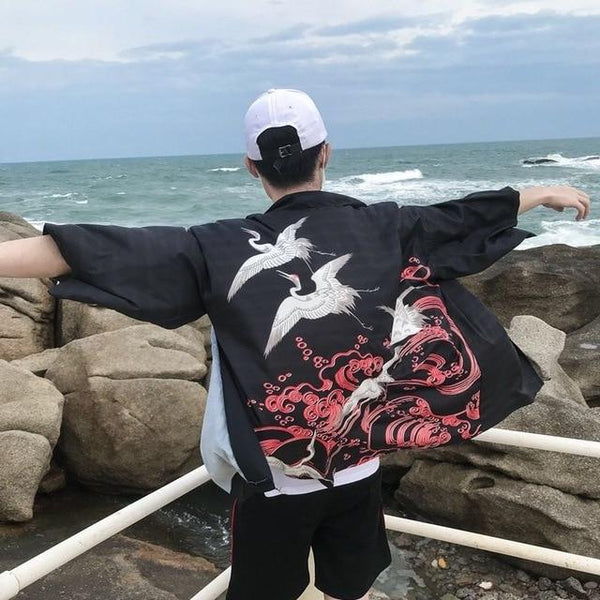 Japanese Kimono Men Bathrobe Print Dragon Sleepwear Big Size Man Long Sleeve Summer Robe 2019 Fashion Asian Harajuku Clothes