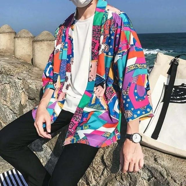 Japanese Kimono Men Bathrobe Print Dragon Sleepwear Big Size Man Long Sleeve Summer Robe 2019 Fashion Asian Harajuku Clothes