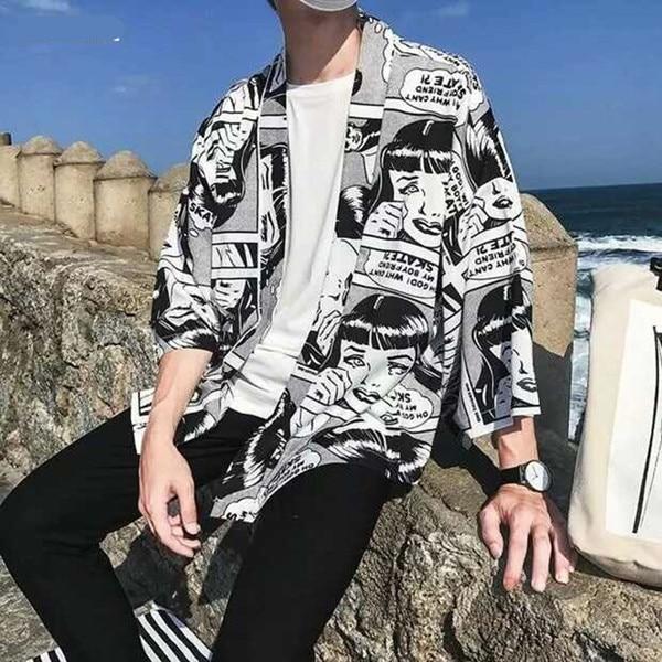 Japanese Kimono Men Bathrobe Print Dragon Sleepwear Big Size Man Long Sleeve Summer Robe 2019 Fashion Asian Harajuku Clothes