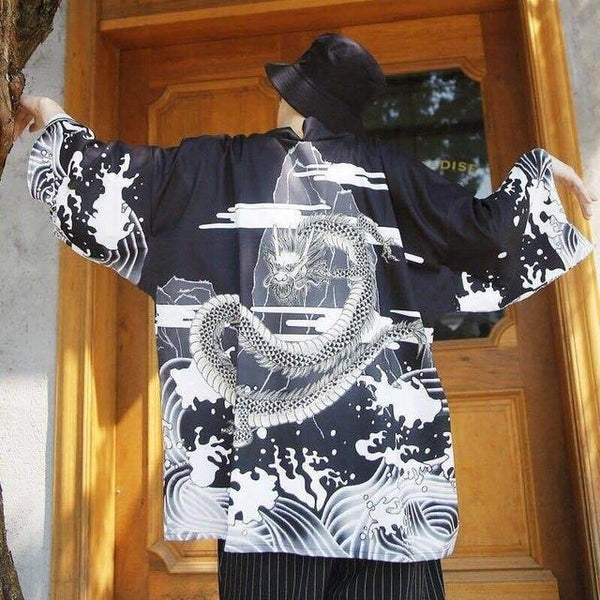 Japanese Kimono Men Bathrobe Print Dragon Sleepwear Big Size Man Long Sleeve Summer Robe 2019 Fashion Asian Harajuku Clothes