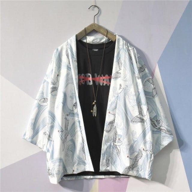Japanese Kimono Men Bathrobe Print Dragon Sleepwear Big Size Man Long Sleeve Summer Robe 2019 Fashion Asian Harajuku Clothes