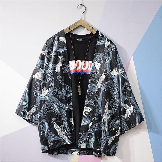 Japanese Kimono Men Bathrobe Print Dragon Sleepwear Big Size Man Long Sleeve Summer Robe 2019 Fashion Asian Harajuku Clothes