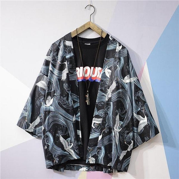 Japanese Kimono Men Bathrobe Print Dragon Sleepwear Big Size Man Long Sleeve Summer Robe 2019 Fashion Asian Harajuku Clothes