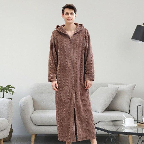 Autumn/Winter Man Bathrobe Hooded with Zipper Plus Fertilizer Nightgown Couple Thickening Pajamas Flannel Nightdress