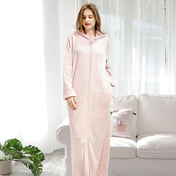 Autumn/Winter Man Bathrobe Hooded with Zipper Plus Fertilizer Nightgown Couple Thickening Pajamas Flannel Nightdress