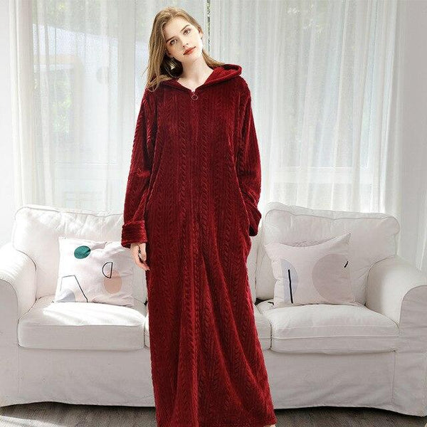 Autumn/Winter Man Bathrobe Hooded with Zipper Plus Fertilizer Nightgown Couple Thickening Pajamas Flannel Nightdress