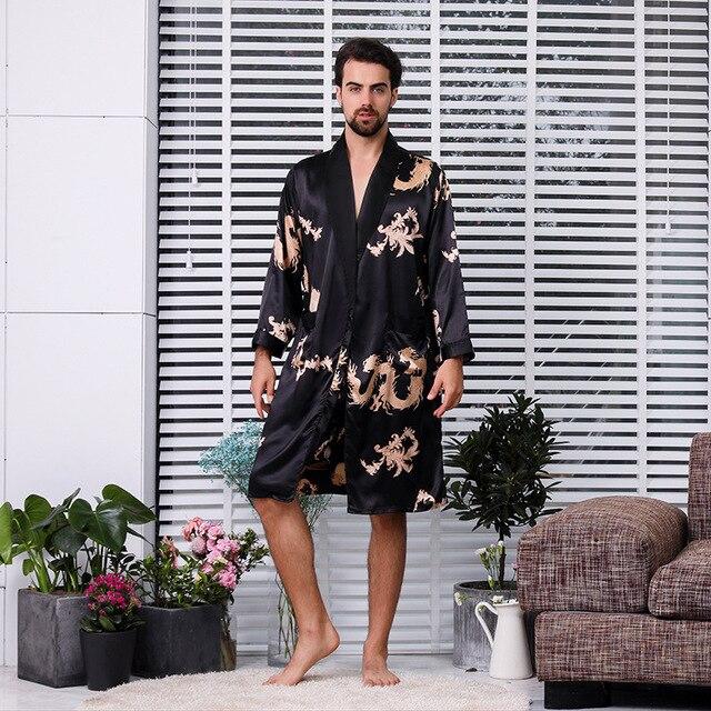 Male New Mens Luxury Bathrobe Robes V-Neck Silk Sleepwear Full Sleeve men's bathrobe 5XL Large Size robe male kimono homme