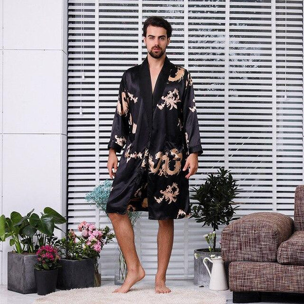 Male New Mens Luxury Bathrobe Robes V-Neck Silk Sleepwear Full Sleeve men's bathrobe 5XL Large Size robe male kimono homme