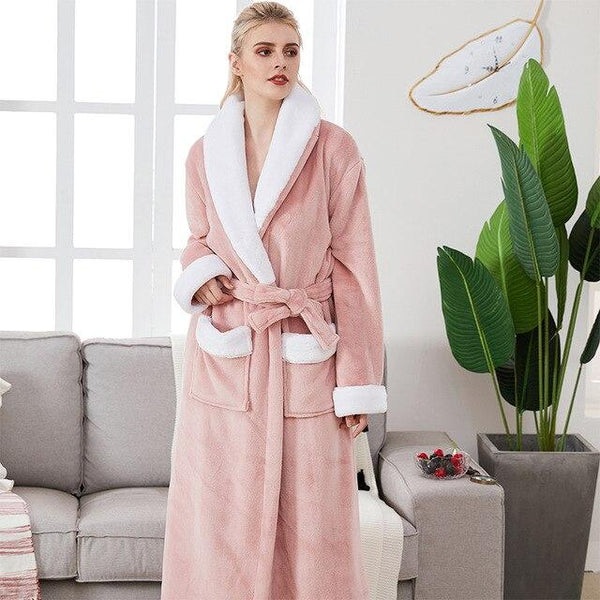 2019 New Male Winter Robe Super Thick Warm Flannel Long Bathrobe For Men Women Couple Large Lapel Home Dressing Gown Tmall Brand